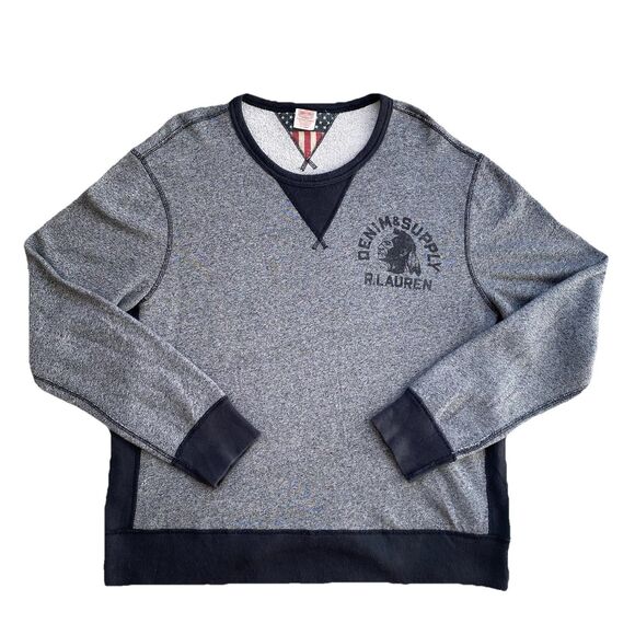 Ralph Lauren Denim & Supply Indian Head Sweatshirt Gray Two Tone 2XL Crewneck - Picture 1 of 8